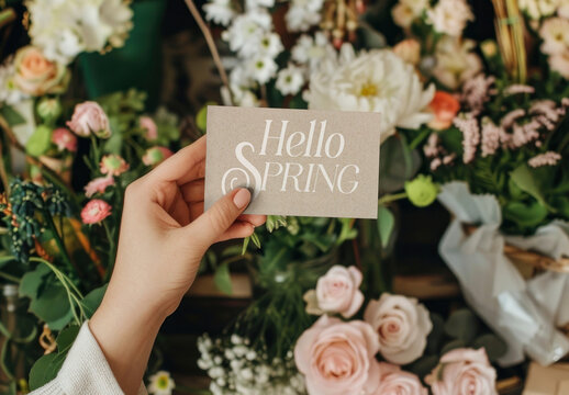 Hand Holding Spring Greeting Card Mockup PSD