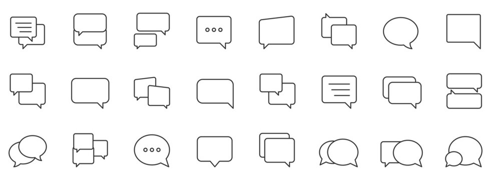 Speech bubble line icon set. Message, chat, dialogue icons. Chat bubble, talk bubble sign. Cloud speech bubbles collection. Talk bubbles with editable stroke.