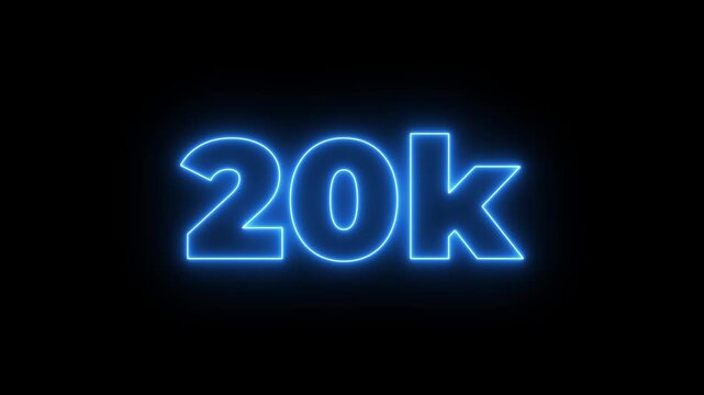 20k celebration neon text animation 4k video. Followers, like, subscribe, light, typography video in black background.