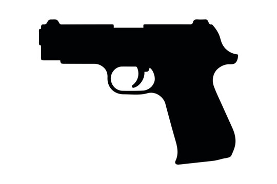 Black gun silhouette illustration in simple vector style with transparent background.