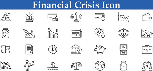 collection of 28 Financial crisis icon representing economic downturn and market instability