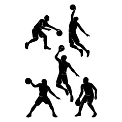 Basketball Action Silhouettes – Dribbling, Passing, Dunking Vector Icons