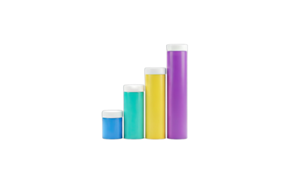 Colorful Cylinders Arranged in Ascending Order on White Background