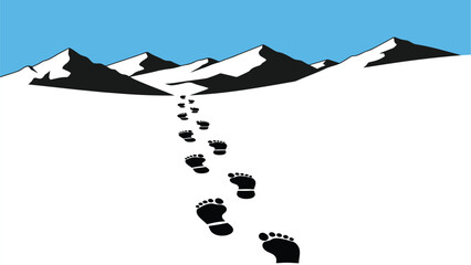 Footprints descending a snowy mountain slope a journey through a winter landscape