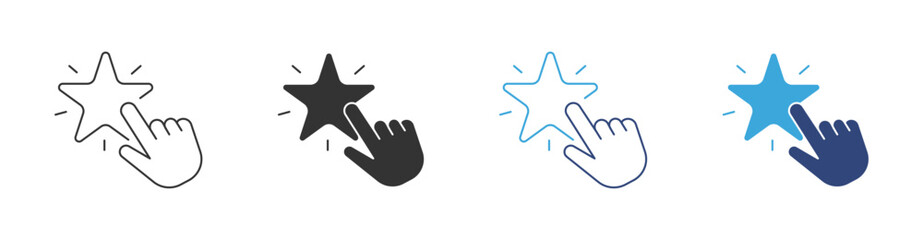 Star Interaction Icon, Finger Tapping Star, User Engagement and Review Action Concept, Vector Illustration