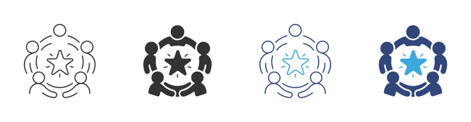 Community Feedback Icon, People Circle Around Star, Group Rating and Reputation Concept, Vector Illustration