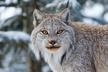 Fototapeta premium alaskan lynx starting at the camera - close-up wildlife