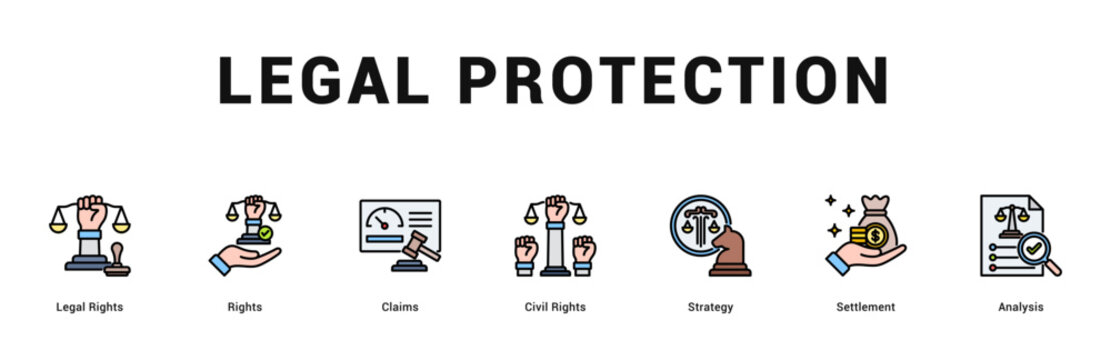 Legal Protection Modern and clean web banner illustration featuring thematic icons for visual communication
