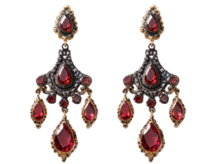 Vintage ornate earrings with red gemstones