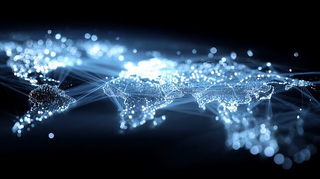 world map data exchange, glowing points and connecting lines, big data visualization - Powered by Adobe