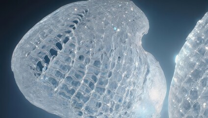 Futuristic transparent 3D printed object with intricate lattice structure.