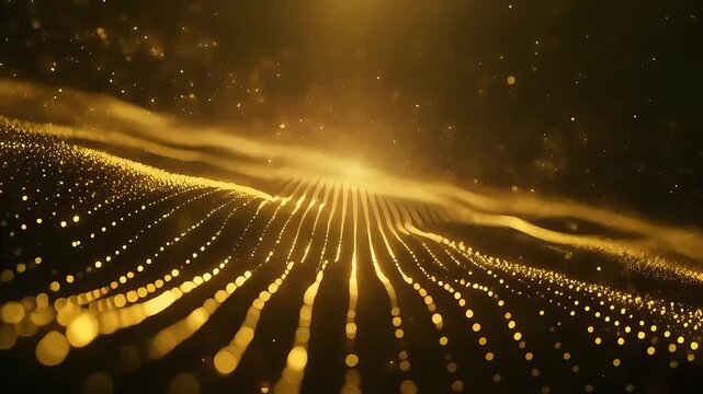 Ultra-defined micro-gold motes drifting in serene kinematic patterns with pristine cinematic glow. A refined luxury abstract ideal for wellness, beauty, tech, editorial and premium branding.