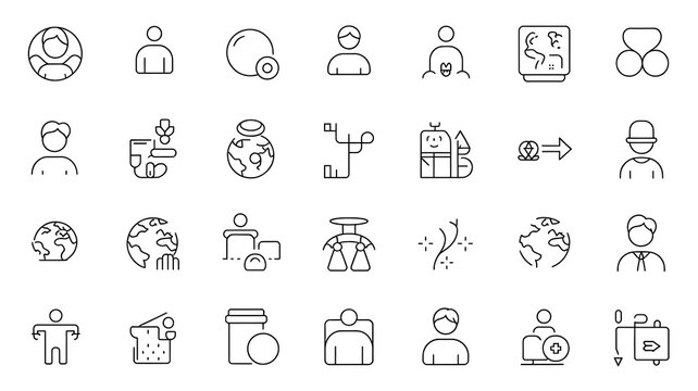  international Tidyman icon set.Editable line icons. on white vector illustration.