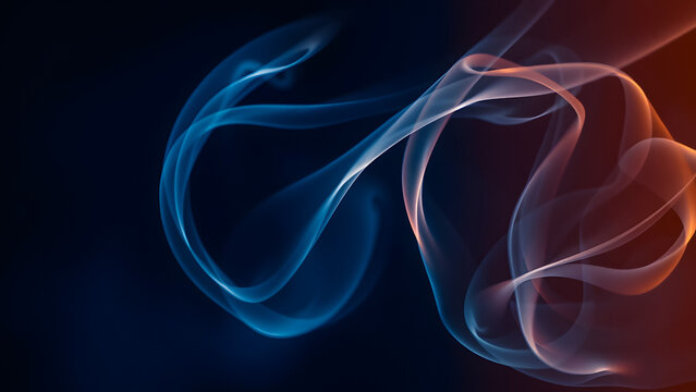 Elegant blue and orange smoke wisps intertwining against dark background