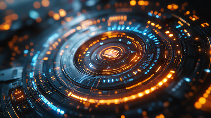 Futuristic digital interface with glowing elements, showcasing advanced technology and innovation in a vibrant visual style.