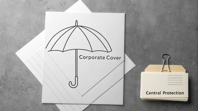 Elegant Design of Umbrella Icon with Corporate Cover Concept on Minimalist Background for Business and Insurance Themes - Powered by Adobe