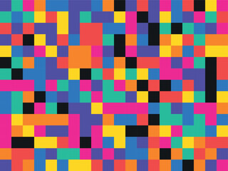 Bright colorful pixel mosaic seamless pattern background texture with vibrant squares