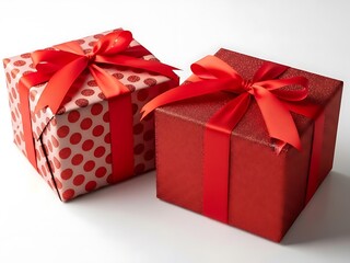 Fototapeta premium Beautifully wrapped gift boxes with red ribbons