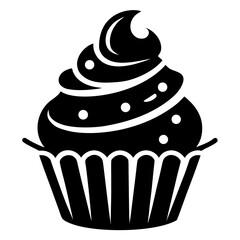 Delicious cupcake with swirled frosting and sprinkles in a decorative wrapper silhouette Vector