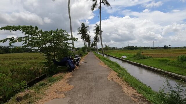 rural landscape with a road, POV Motorcycle Riding: Java, Indonesia, South East Asia: