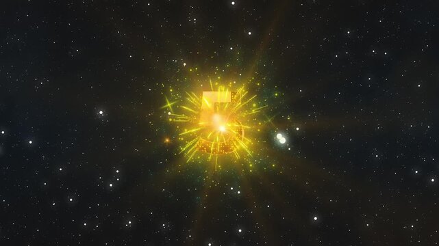 Golden number three countdown timer against dark starry space background with sparkling yellow particle effects for celebration events and new year countdowns