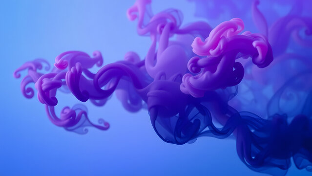 Purple ink cloud swirling in blue liquid background