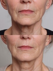 Fototapeta premium before after age-induced chin sag vs defined youthful contour