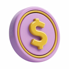 Obraz premium Purple dollar coin button icon isolated on transparent background