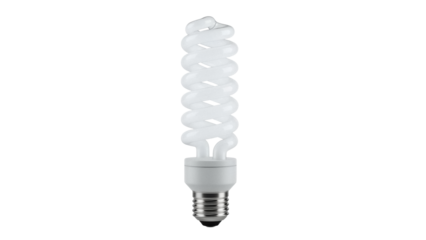 Energy-saving compact fluorescent light bulb isolated PNG on transparent background, eco-friendly lighting solution for home and office