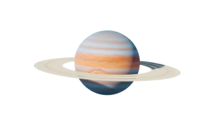 Saturn planet with rings isolated PNG, gas giant with colorful bands on transparent background, astronomical object for science and education