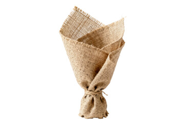 Obraz premium A rustic burlap bouquet elegantly wrapped and tied with twine isolated on a stark transparent background