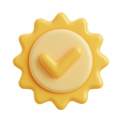 3D yellow checkmark badge icon isolated on transparent background