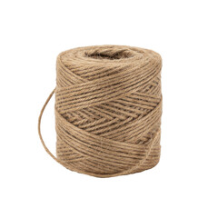 A spool of rustic jute twine isolated on a stark transparent background