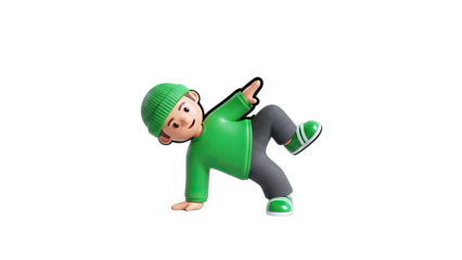 Cartoon Boy Dancing Breakdance Pose on White Background