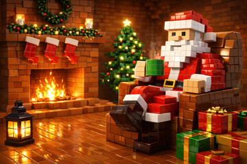 Fototapeta premium 3D Santa Claus Relaxing by Fireplace on Christmas Eve