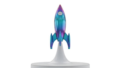 Iridescent rocket ship PNG isolated on transparent background, futuristic space vehicle for science fiction and technology concepts
