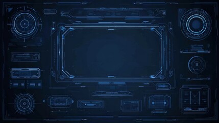 Abstract dark blue futuristic digital interface with glowing holographic elements and modern high-tech data displays, ideal for technology backgrounds and innovation concepts.