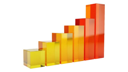 Colorful transparent bar graph isolated PNG, ascending chart with yellow to red gradient on transparent background, business growth concept