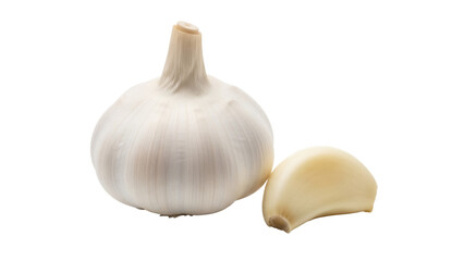 Fresh garlic bulb and clove isolated PNG, healthy cooking ingredient on transparent background for culinary and food design projects