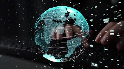 Visual representation of a digital globe showcasing advanced data analytics, highlighting global connectivity and information flow in a modern, abstract environment. Xenic - Powered by Adobe