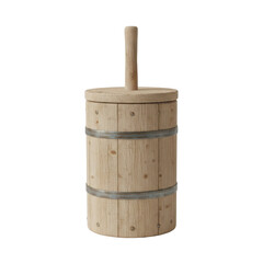 Antique wooden butter churn with a plunger isolated on transparent background