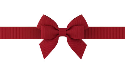 Elegant dark red grosgrain ribbon bow with straight horizontal band Isolated on Transparent Background.