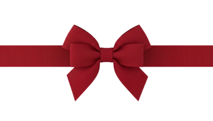 Elegant dark red grosgrain ribbon bow with straight horizontal band Isolated on Transparent Background.