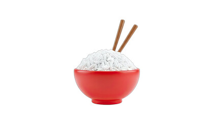 Bowl of Rice with Chopsticks on White Background