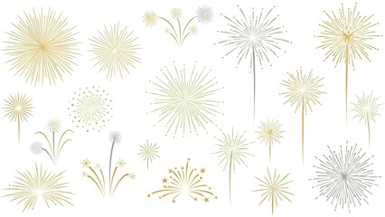 Elegant golden fireworks seamless pattern on a white background for festive designs
