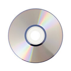 Circular optical disc showcasing iridescent light reflections against a void backdrop
