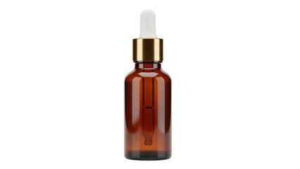Amber glass bottle with dropper isolated PNG, essential oil container for aromatherapy and skincare on transparent background
