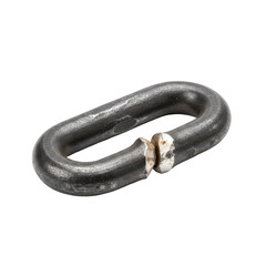 Obraz premium Close-up of a single fractured metal chain link isolated on a plain transparent background