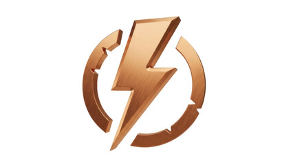 Bronze lightning bolt PNG isolated on transparent background, power energy symbol for design elements and logo creation
