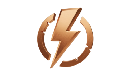 Bronze lightning bolt PNG isolated on transparent background, power energy symbol for design elements and logo creation